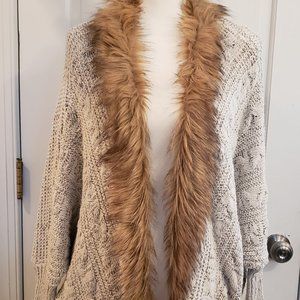Military Hippie Faux Fur Trimmed Cardigan NWOT